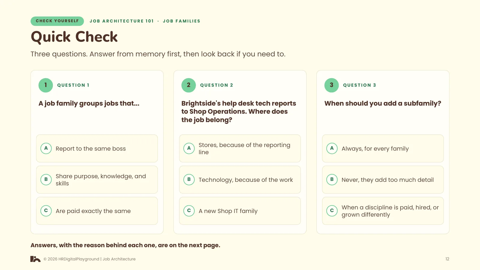 Quick Check: page 12 of Job Families