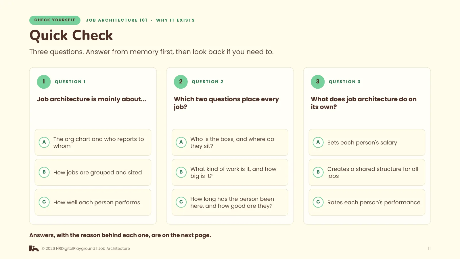 Quick Check: page 11 of Why Job Architecture Exists